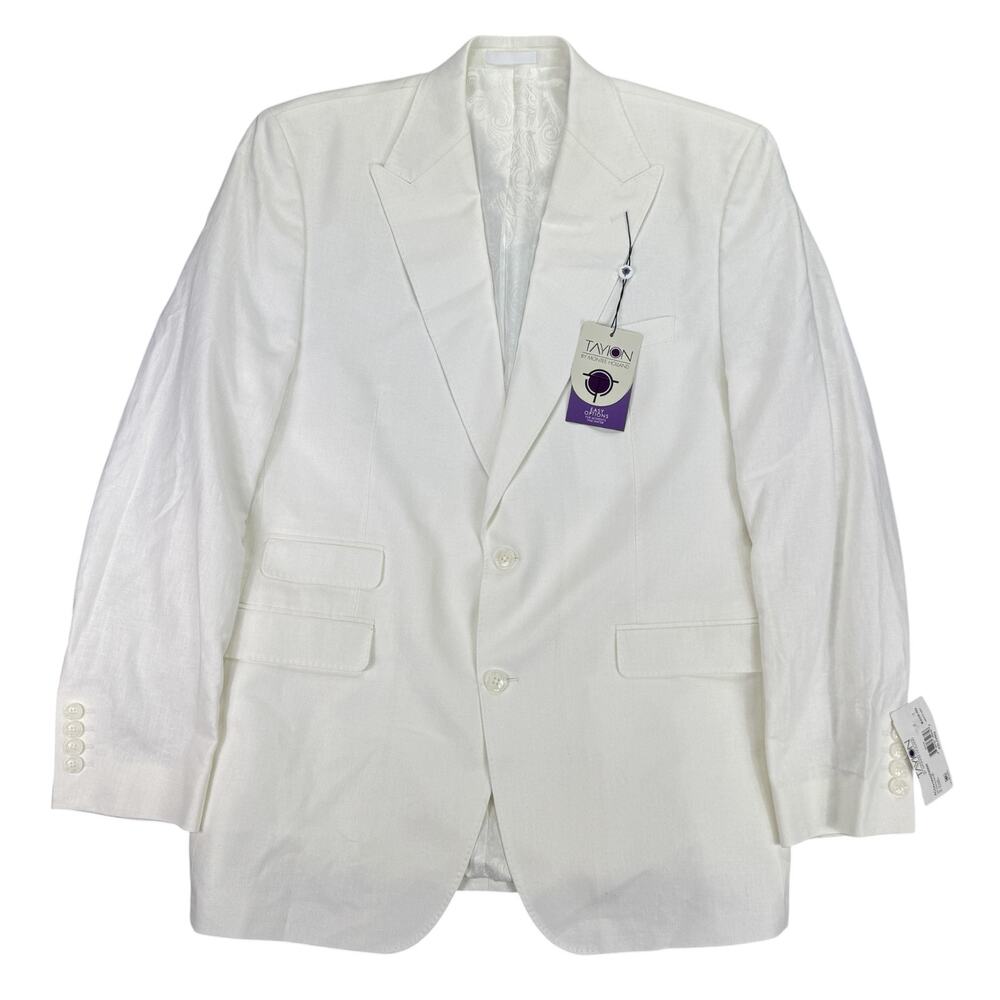 Tayion Mens Acontour Linen Cotton Herringbone Classic Fit Suit Jacket White 42L